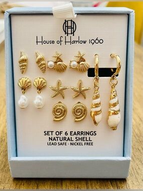 HOUSE OF HARLOW Nautical Shell earrings, 6 pairs